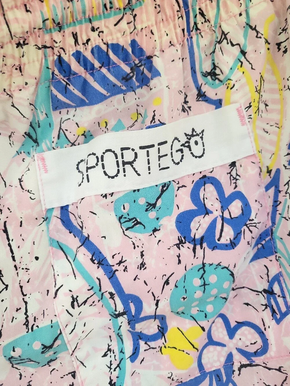 Vintage Sportego Pink Multicolored Abstract Pull-On Shorts Size L Beach